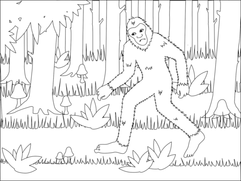 Bigfoot In The Forest Coloring Page